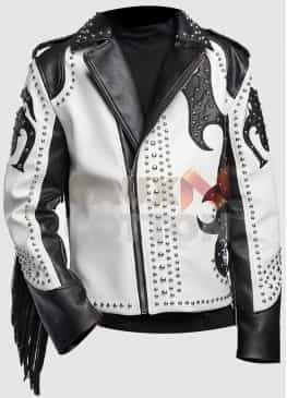 Studded Asymmetrical White Fringe Jacket